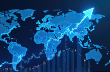 Economy and forex market growth concept with digital blue rising up financial chart diagram and graphs on abstract  background 