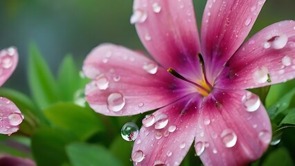 pink flower with water drops