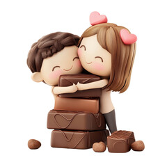 Smiling chocolate bar couple isolated on transparent background