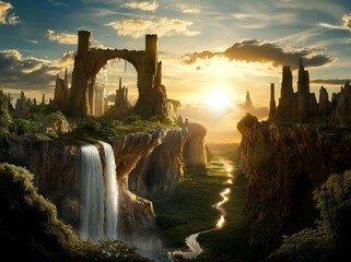 Obraz premium Ancient ruins hint at a forgotten civilization amid nature's beauty.