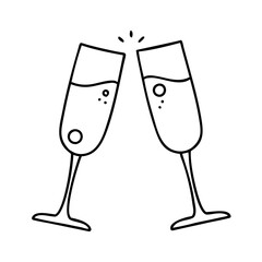 Two Glasses of Sparkling Wine or Champagne Toasting Celebration Cheers Festive Holiday New Year Party