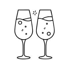 Two Glasses of Sparkling Wine Toasting Celebration Cheers Festive Drinks Bubbles Alcohol Beverage Toast Happy Hour Party