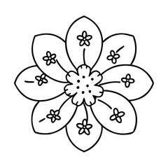 A Beautiful Black and White Outline Drawing of a Large Flower with Small Flowers