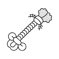 A whimsical illustration of a stylized bacteriophage virus with a knotted rope body and a fluffy head