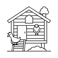 Adorable Cartoon Chicken Coop with Chickens and Ladder © Sayem