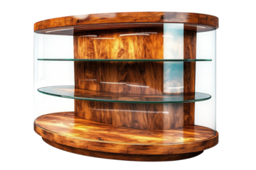Elegant curved glass wood display case perfect for showcasing prized possessions Rich warm tones create a luxurious feel