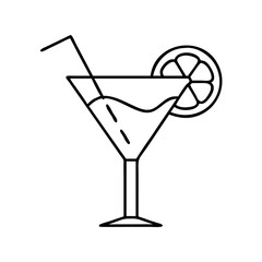 Refreshing summer cocktail in a martini glass with a straw and orange garnish