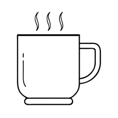 A simple line drawing of a hot beverage in a mug with steam rising