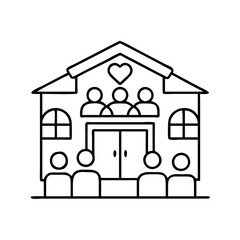 Community Center Building with People Gathering for Support and Care