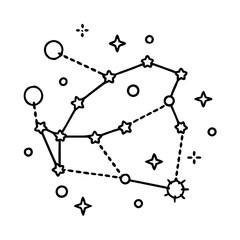 Celestial Constellation Line Art Graphic Design Illustration of Stars and Planets in the Night Sky
