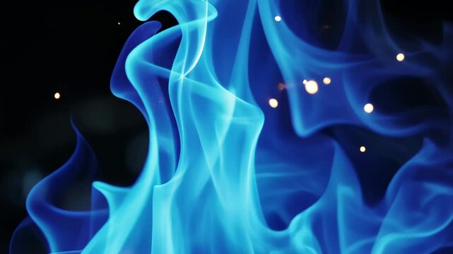Blue flame dance on a dark background with butane gas providing a vibrant visual display of fire, blue fire flame on dark background, butane gas video background ing