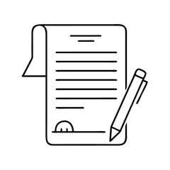 Simple Line Drawing of a Document and Pen Ready for Signature, Contract, Agreement, or Official Paperwork