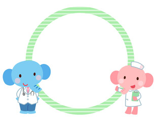 かわいいゾウのお医者さん　コピースペース　お知らせ　ふきだし