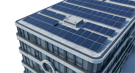 Modern Building Rooftop Solar Panels: High Angle Close Up