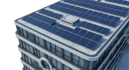 Modern Building Rooftop Solar Panels: High Angle Close Up
