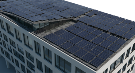 Modern Building Rooftop Solar Panels Transparent Background