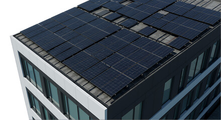 Modern Building Rooftop Solar Panels Transparent Background