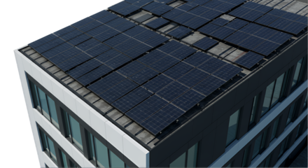 Modern Building Rooftop Solar Panels Transparent Background