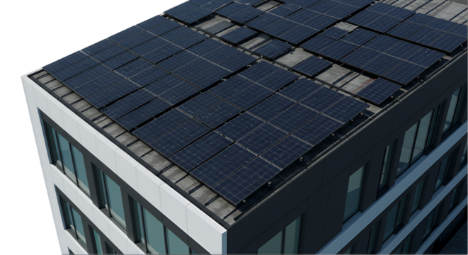 Modern Building Rooftop Solar Panels Transparent Background