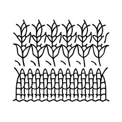 Line drawing of a cornfield with a fence in front of it simple illustration of agriculture farming rural scenery