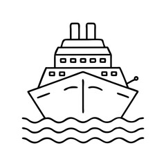 Obraz premium Ocean liner cruise ship sailing on wavy sea waters front view simple line drawing illustration