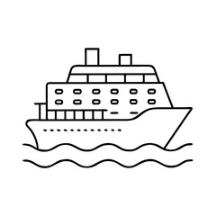 Obraz premium Large Cruise Ship Sailing on Calm Ocean Waves a Line Art Illustration