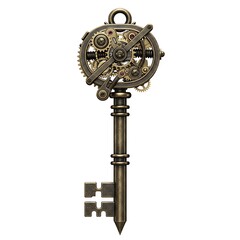 Ornate Antique Style Key with Mechanical Gears Design