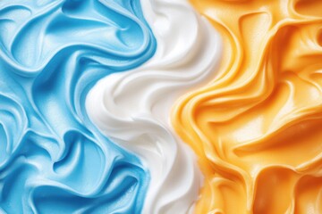 Obraz premium Swirls of light blue, white, and orange cream, creating a smooth, textured background.