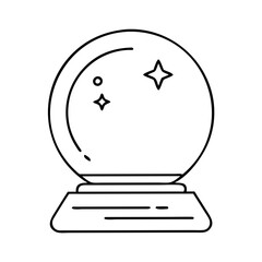 Line art drawing of a snow globe with stars inside a glass ball on a base
