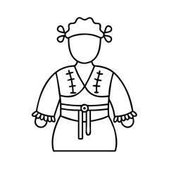 Line drawing of a person wearing traditional Asian clothing