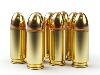 A cluster of gleaming, golden bullets arranged artfully, their polished surfaces reflecting a sense of power and readiness.