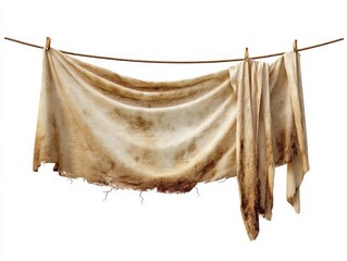 Capturing the beauty of rustic simplicity, tattered linen cloth dries gently in the sun, evoking feelings of history, nature, and sustainable living.