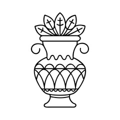 Elegant Ornate Vase with Plant Design Decorative Pot Black and White Line Art Illustration