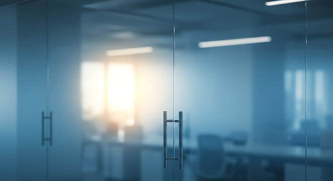 Tranquil Office: Sunlit Glass Doors, Modern Interior AI Generated