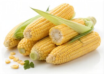 Bright and Fresh Yellow Corn Close-Up on White