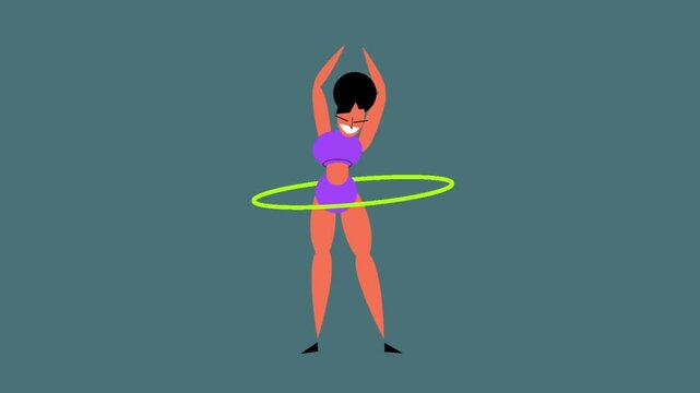 cartoon animation of a woman playing hula hoop. Playing Hula Hoops and Fitness Training in Sports