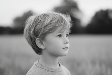 minimalistic portrait of child in rural setting with blurred background ample copy space to enhance composition