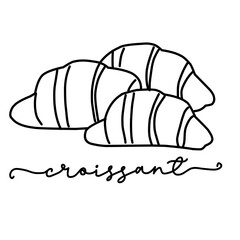 Croissant Logo vector word.Black and white bakery illustration.Croissant signboard icon