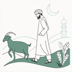 eid al adha mubarak Arabic man with goat. abstract vector illustration design