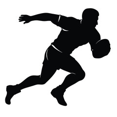 Obraz premium Black Silhouette of Rugby Player Running with Ball Isolated on Transparent Background