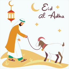 eid al adha mubarak Arabic man with goat. abstract vector illustration design