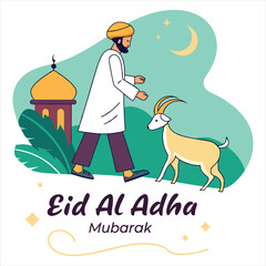 Fototapeta premium eid al adha mubarak Arabic man with goat. abstract vector illustration design