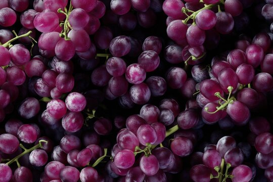 A luscious close-up showcases a vibrant cluster of ripe, juicy purple grapes, each bead glistening with freshness, a feast for the eyes.