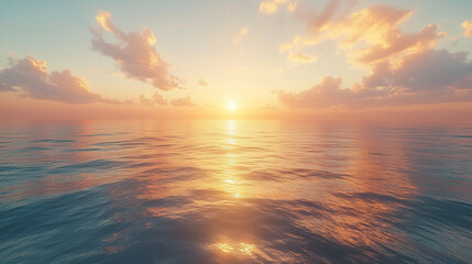 Obraz premium Serene Sunset Over Water, Beautiful Sea and Sky Background, Peaceful Evening Ocean Illustration