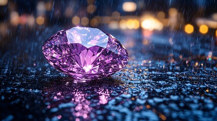 Glistening purple diamond city streets nature nighttime close-up beauty in rain