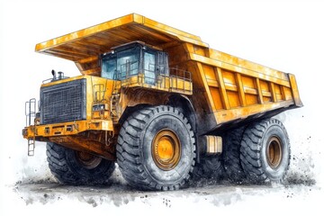 Obraz premium Illustration showing a large yellow dump truck on white