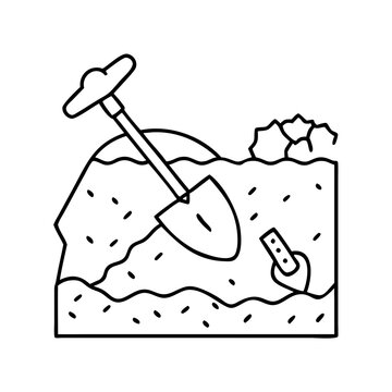 shovel digging dirt black and white clip art preview