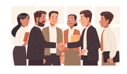 Business team shaking hands in an office setting. Business meeting
