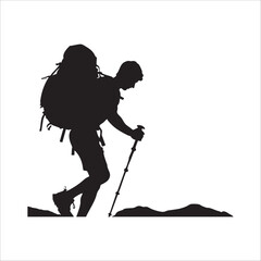 Hiking man Silhouettes. hiker with rucksacks silhouette.