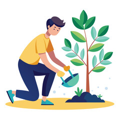 a man is planting trees vector